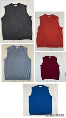 Lot of 5 Turnbury 100% Extra Fine Merino Wool Sleeveless Sweater Vest Mens Sz XL
